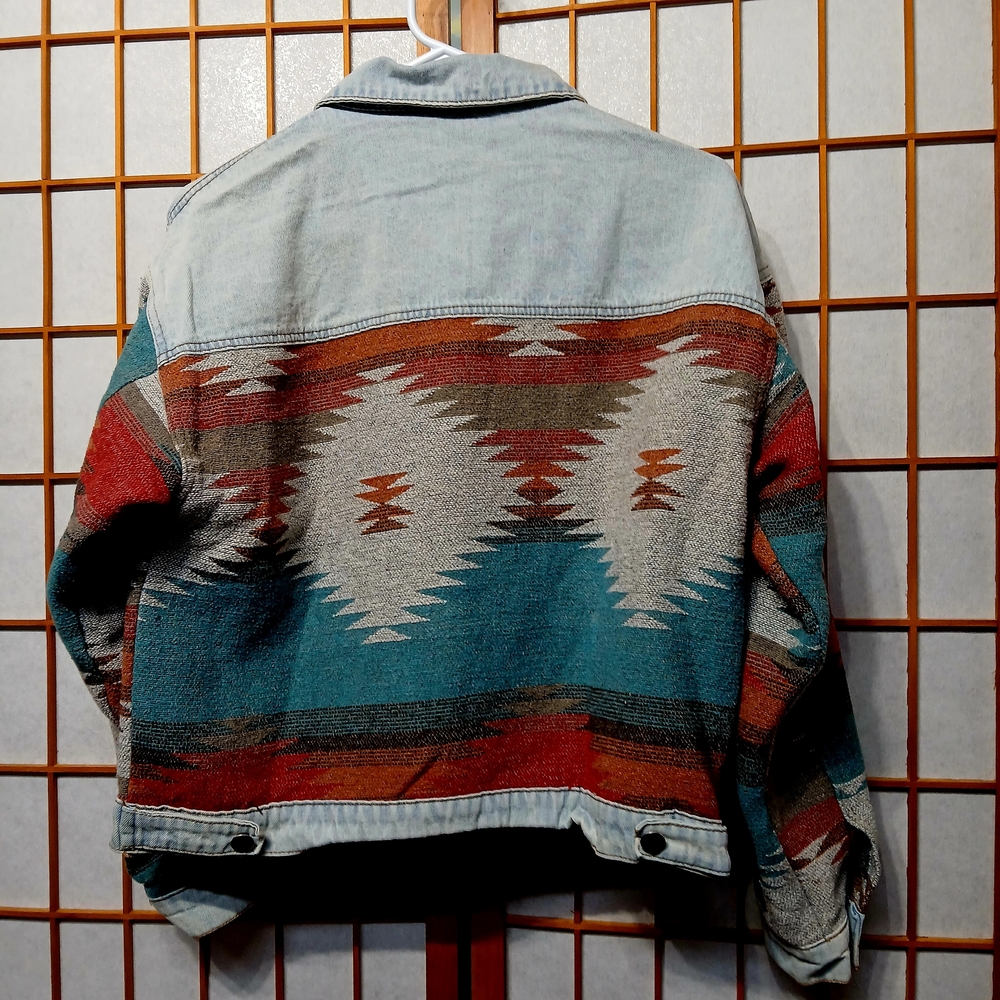 Source Unknown Multicolor Patterned Denim Jacket - image 4